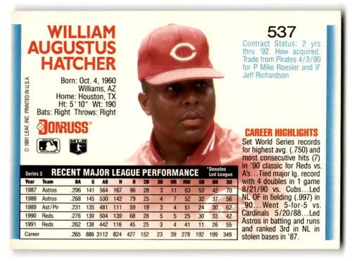 William Augustus Hatcher baseball card, original gloss, Billy Hatcher, mint Reds