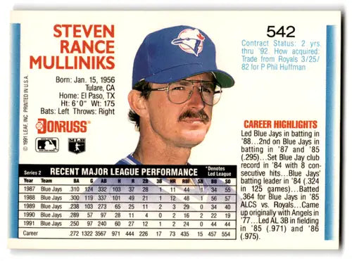 1992 Donruss #542 Rance Mulliniks NM Near Mint Blue Jays ID:67126 - Baseball Card Single