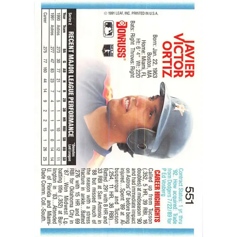 1992 Donruss #551 Javier Ortiz NM-MT Houston Astros Baseball Card - Baseball Card Single