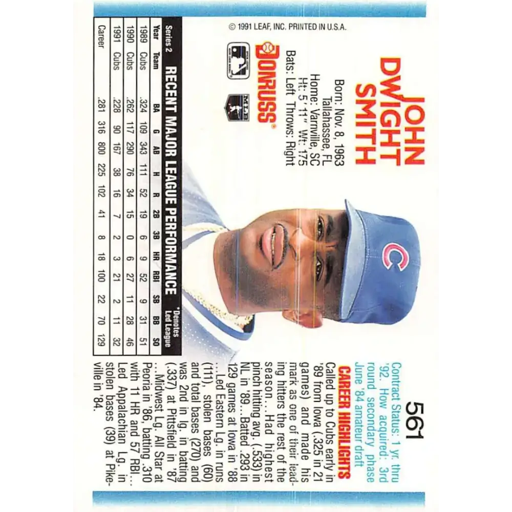 1992 Donruss #561 Dwight Smith NM-MT Chicago Cubs Baseball Card - Baseball Card Single