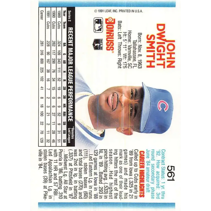 1992 Donruss #561 Dwight Smith NM-MT Chicago Cubs Baseball Card - Baseball Card Single