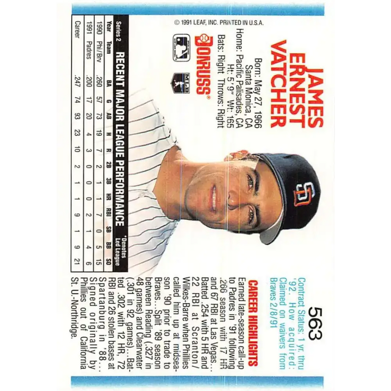 1992 Donruss #563 Jim Vatcher NM-MT San Diego Padres Baseball Card - Baseball Card Single