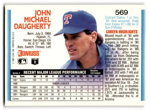 1992 Donruss #569 Jack Daugherty NM Near Mint Rangers ID:67145 - Baseball Card Single