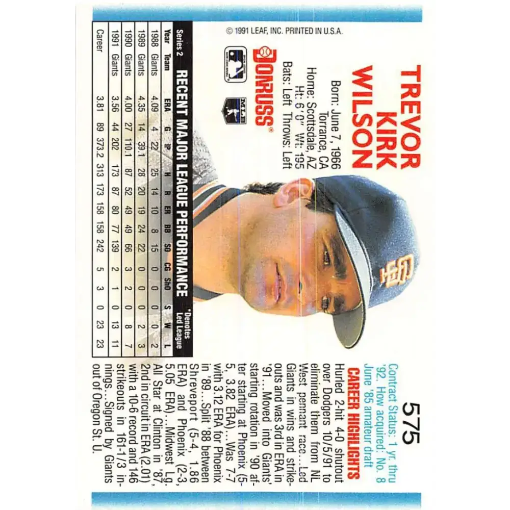 1992 Donruss #575 Trevor Wilson NM-MT San Francisco Giants Baseball Card - Baseball Card Single
