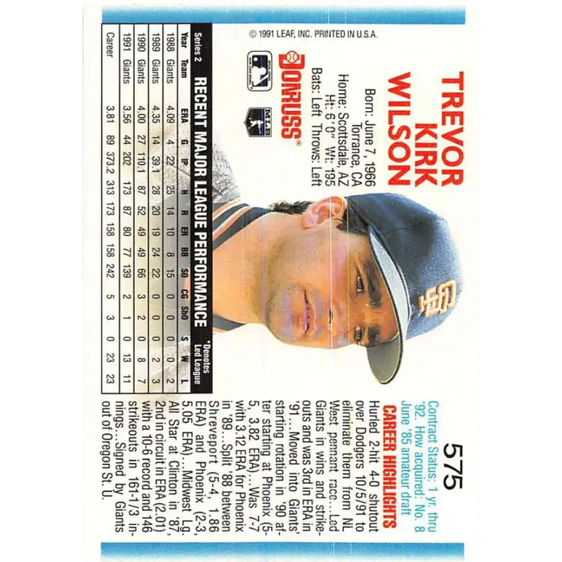 1992 Donruss #575 Trevor Wilson NM-MT San Francisco Giants Baseball Card - Baseball Card Single