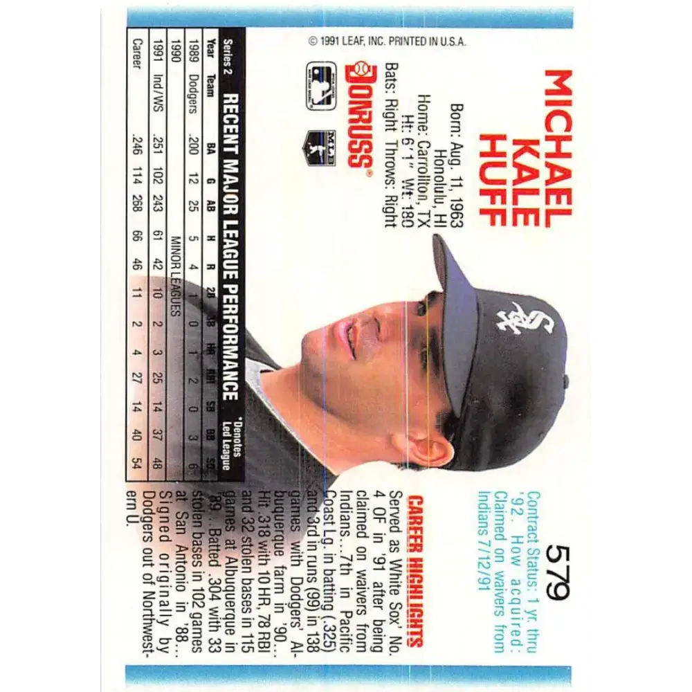 1992 Donruss #579 Mike Huff NM-MT Chicago White Sox Baseball Card - Baseball Card Single