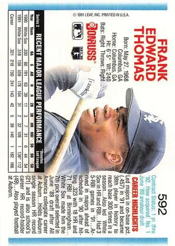Original gloss Frank Thomas baseball card, 1992 Donruss #592 White Sox, NM Near Mint