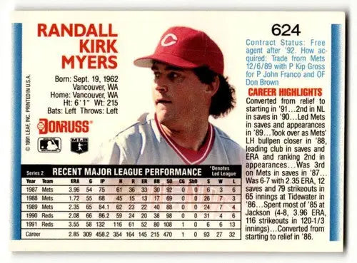 1992 Donruss #624 Randy Myers Cincinnati Reds Baseball Cards EX/NM ID:54625 - Baseball Card Single