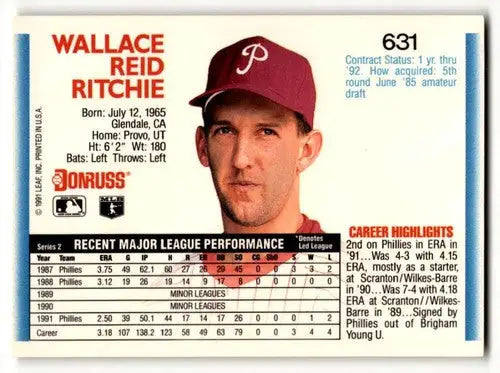 Wallace Reid Ritchie Philadelphia Phillies baseball card from 1992 Donruss #631 with original gloss