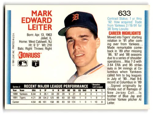 1992 Donruss #633 Mark Leiter NM Near Mint Tigers ID:67109 - Baseball Card Single