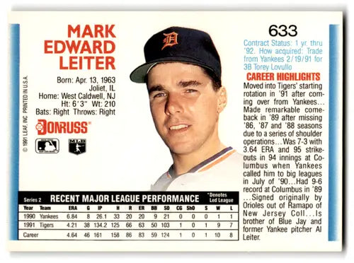 1992 Donruss #633 Mark Leiter NM Near Mint Tigers ID:67173 - Baseball Card Single