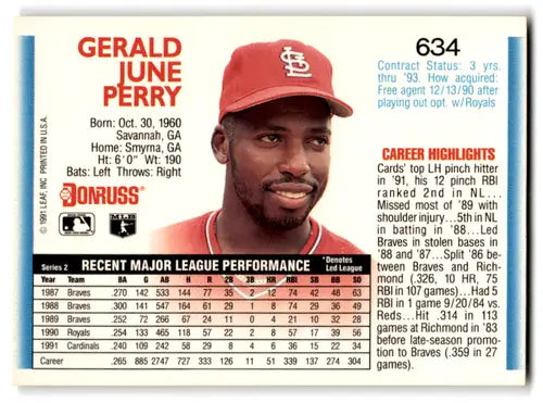Gerald Perry 1992 Donruss baseball card with original gloss near mint Cardinals ID 67095