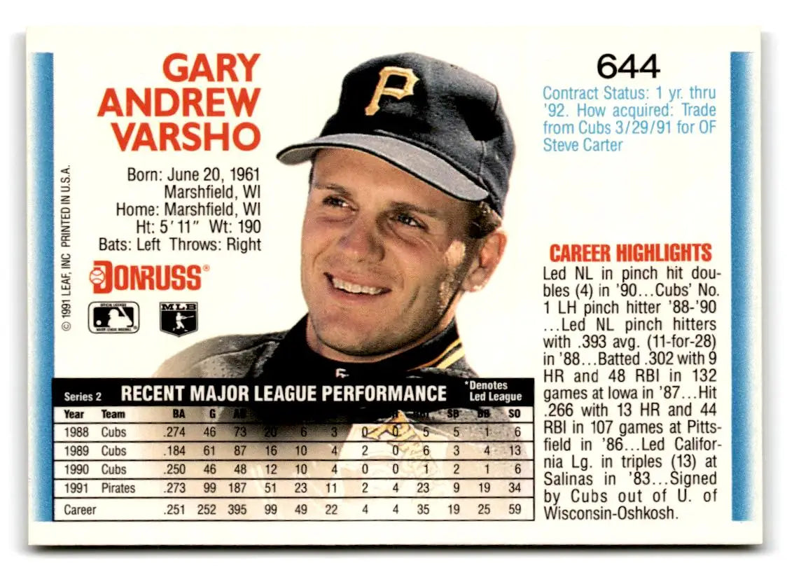 1992 Donruss #644 Gary Varsho - Baseball Card Single