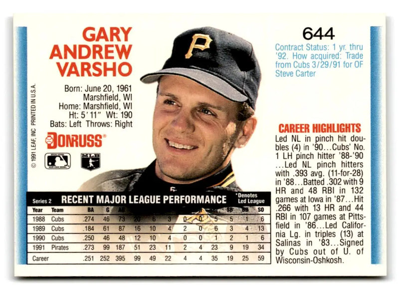 1992 Donruss #644 Gary Varsho - Baseball Card Single