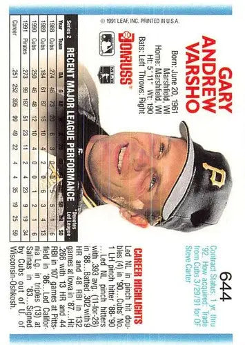1992 Donruss #644 Gary Varsho NM-MT Pirates ID:73186 - Baseball Card Single