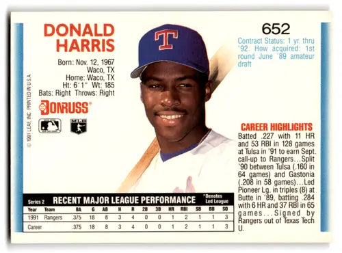 1992 Donruss #652 Donald Harris NM Near Mint Rangers ID:67160 - Baseball Card Single
