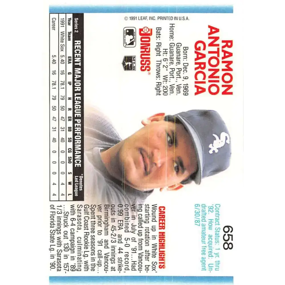 1992 Donruss #658 Ramon Garcia NM-MT Chicago White Sox Baseball Card - Baseball Card Single
