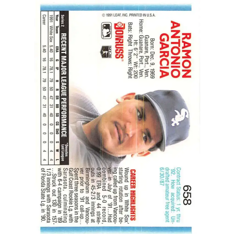 1992 Donruss #658 Ramon Garcia NM-MT Chicago White Sox Baseball Card - Baseball Card Single