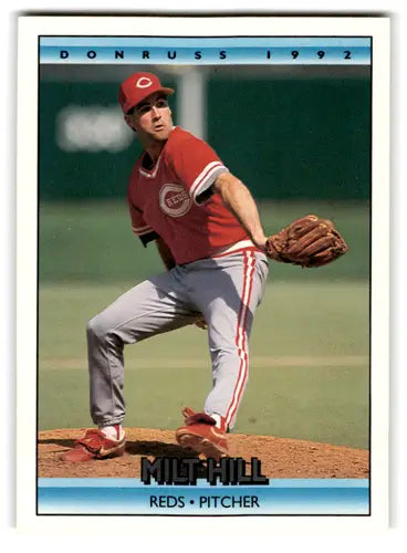 Original gloss 1992 Donruss Milt Hill rookie Reds baseball card near mint NM ID 67161