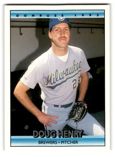 1992 Donruss Doug Henry rookie Brewers baseball card with original gloss near mint NM
