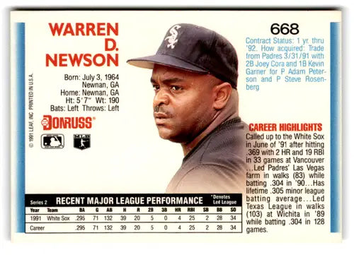 1992 Donruss #668 Warren Newson NM Near Mint White Sox ID:72663 - Baseball Card Single