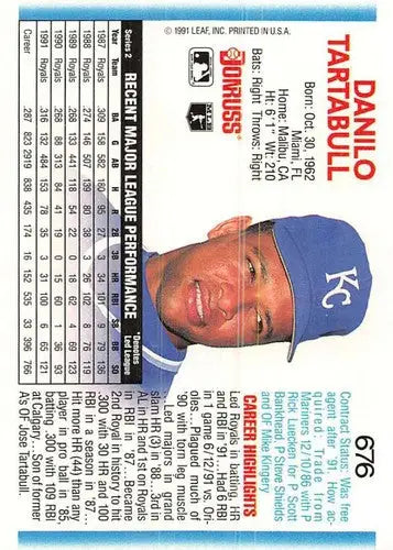 Original gloss Danilo Tartabull baseball card 1992 Donruss NM-MT Royals ID 73103