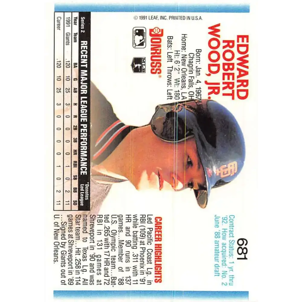 1992 Donruss #681 Ted Wood NM-MT San Francisco Giants Baseball Card - Baseball Card Single