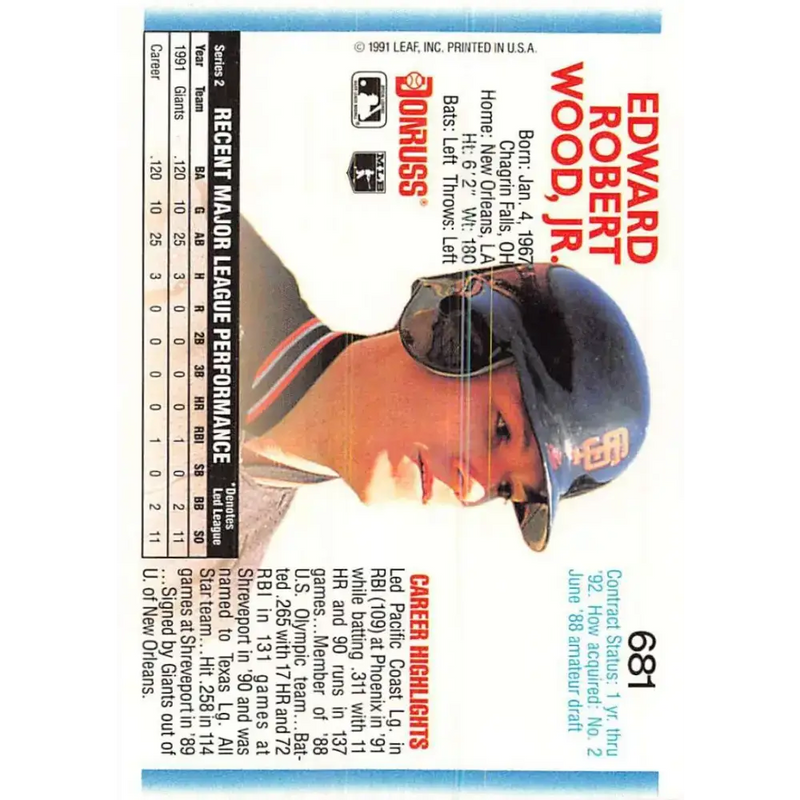 1992 Donruss #681 Ted Wood NM-MT San Francisco Giants Baseball Card - Baseball Card Single