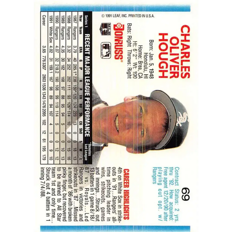 1992 Donruss #69 Charlie Hough NM-MT Chicago White Sox Baseball Card - Baseball Card Single