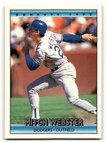 Original gloss Mitch Webster Los Angeles Dodgers baseball card from 1992 Donruss series