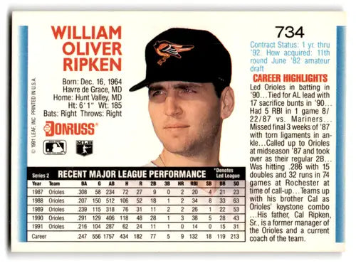 Cal Ripken Jr. baseball card featuring Billy Ripken with original gloss and mint Orioles colors