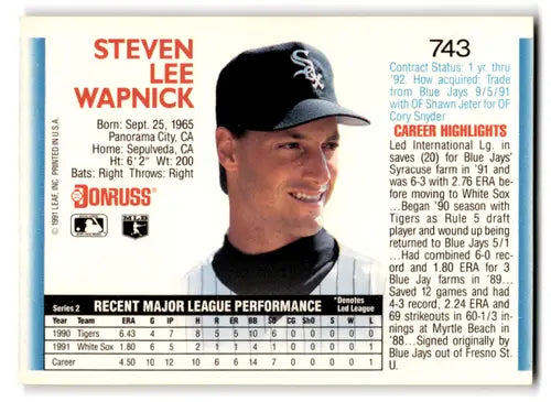 Original gloss Steven Wapnick White Sox baseball card from 1992 Donruss #743