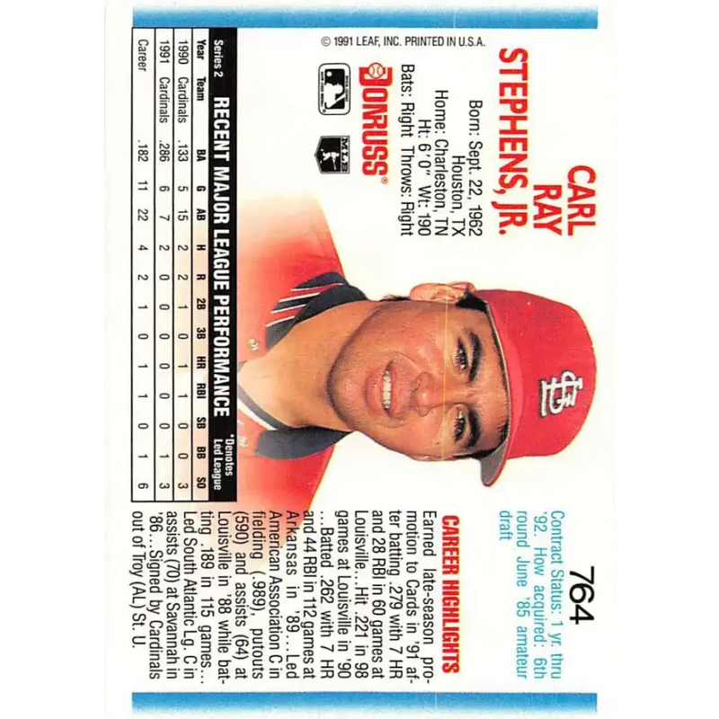 1992 Donruss #764 Ray Stephens NM-MT St. Louis Cardinals Baseball Card - Baseball Card Single