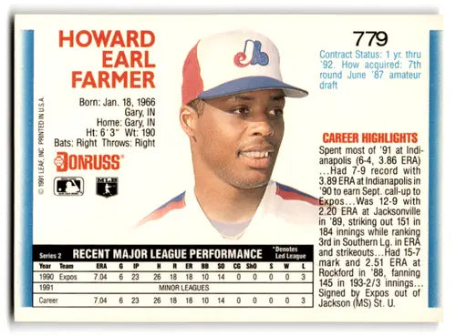 1992 Donruss #779 Howard Farmer NM Near Mint Expos ID:67164 - Baseball Card Single