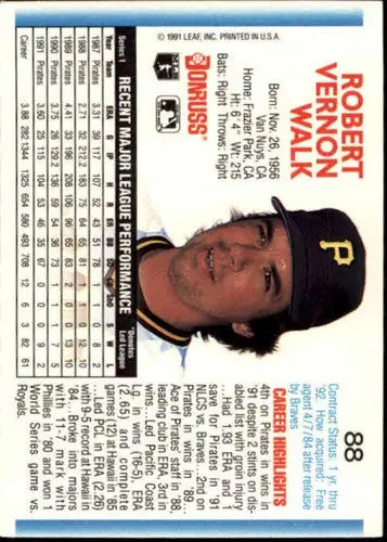 Original gloss Robert Vernon Walk baseball card from 1992 Donruss Pirates series