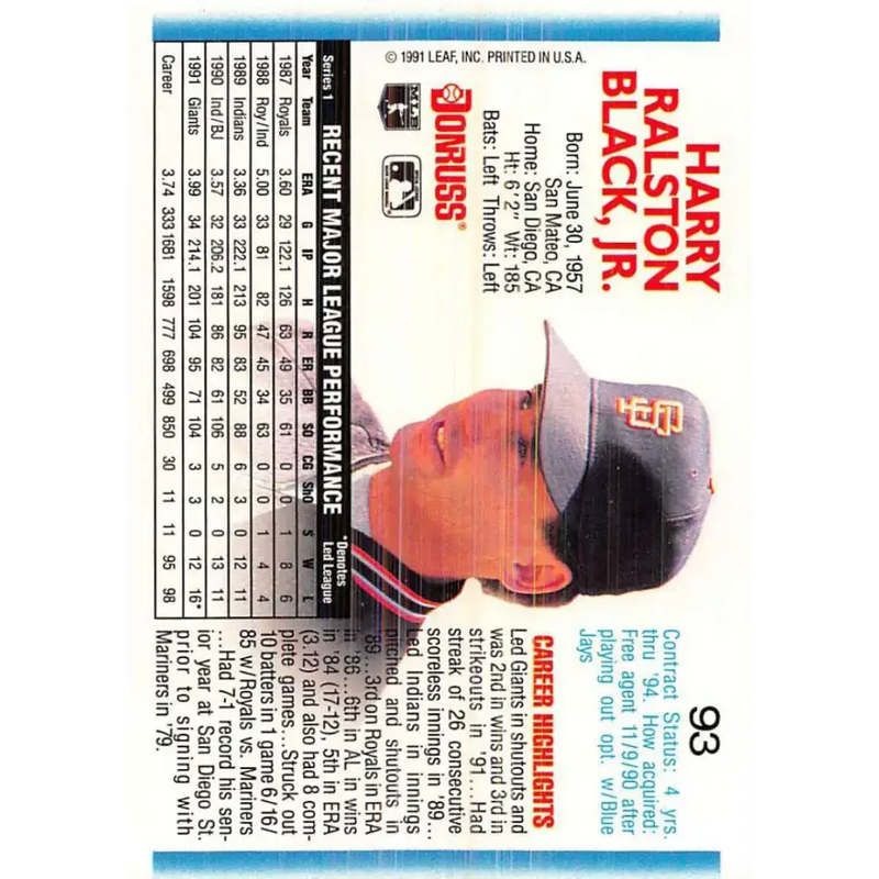 1992 Donruss #93 Bud Black NM-MT San Francisco Giants Baseball Card - Baseball Card Single