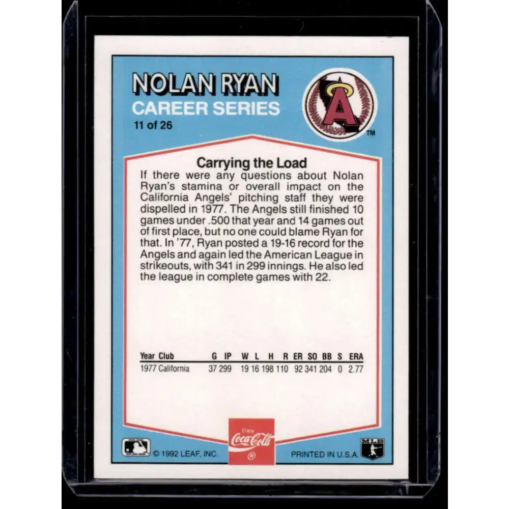1992 Donruss Coca-Cola Nolan Ryan #11 Nolan Ryan California Angels NM-MT Baseball Card - Baseball Card Single