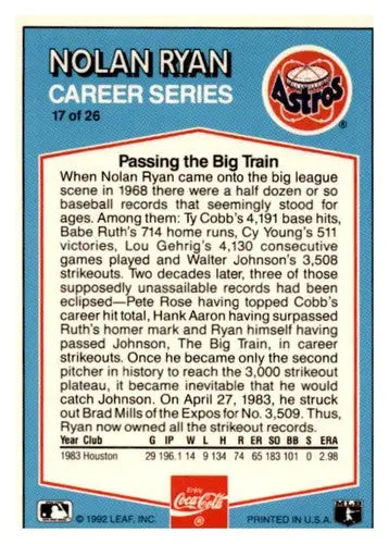 Nolan Ryan baseball card with original gloss, Houston Astros collectible image