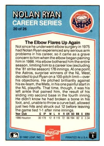 Original gloss Nolan Ryan baseball card featuring Nolan Ryan Houston Astros team in excellent condition