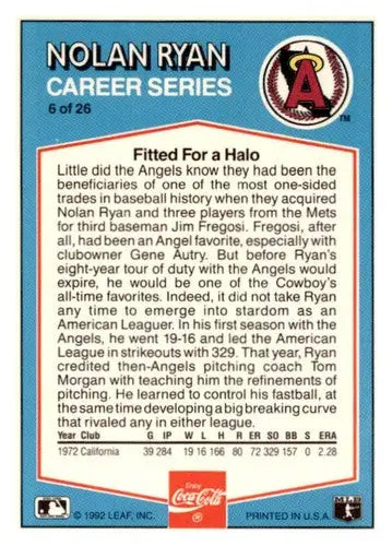Nolan Ryan baseball card back showing California Angels logo and original gloss details