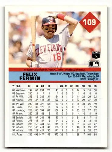 Felix Fermin Cleveland Indians baseball card from 1992 Fleer series – NM condition
