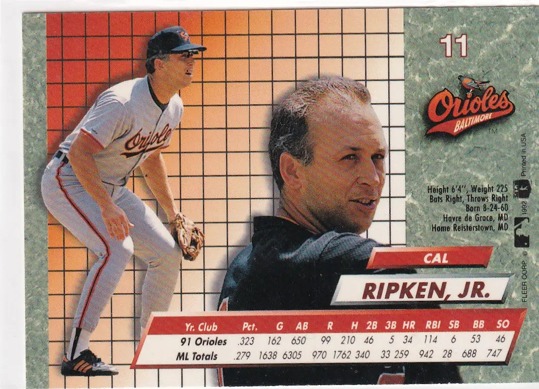 1992 FLEER #11 CAL RIPKEN JR- BALTIMORE ORIOLES - Baseball Card Single