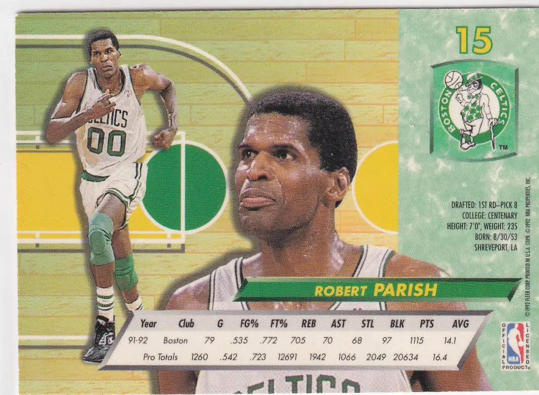 1992 FLEER #15 ROBERT PARISH- BOSTON CELTICS - Basketball Card Single