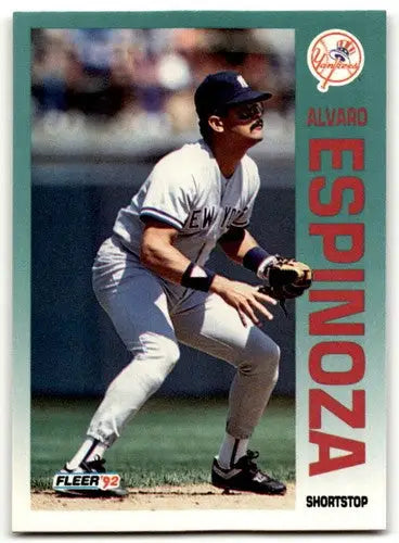 Original gloss 1992 Fleer Alvaro Espinoza baseball card featuring Simply Sandoval Yankees