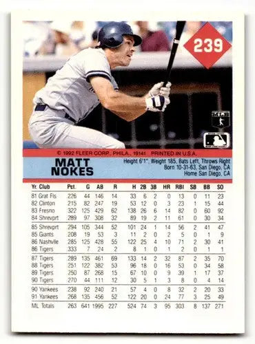 Original gloss of Matt Nokes Yankees baseball cards 1992 Fleer #239 image