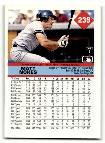 Original gloss Matt Nokes Yankees baseball cards 1992 Fleer #239 design