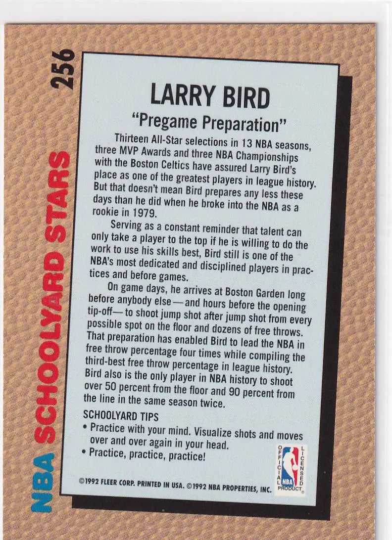 1992 FLEER #256 LARRY BIRD SCHOOLYARD STARS- BOSTON CELTICS - Basketball Card Single