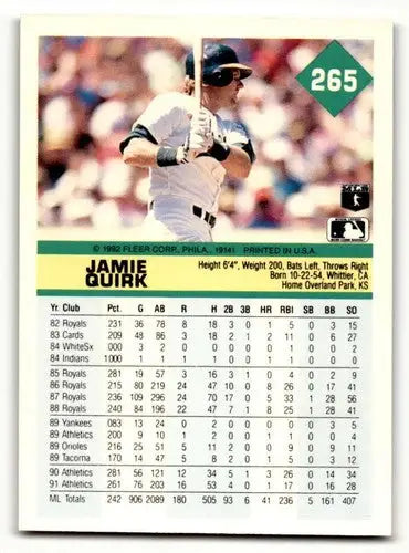 Jamie Quirk Oakland baseball card with original gloss from 1992 Fleer series