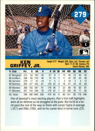 1992 Fleer #279 Ken Griffey Jr. NM-MT Mariners ID:14003 - Baseball Card Single