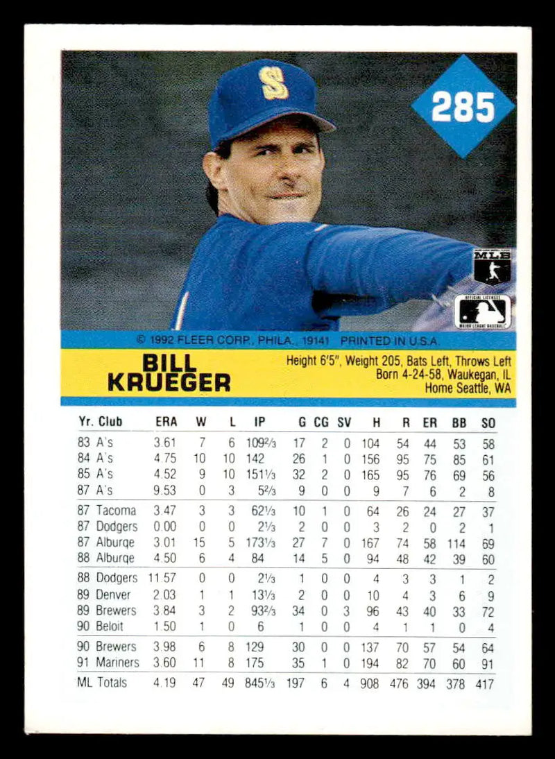 1992 Fleer #285 Bill Krueger - Baseball Card Single